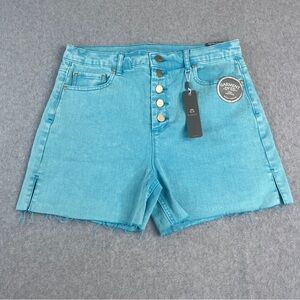 Tractr Hi-Rise Shorts New Slim Fit Cut Off Peacock Blue Size 8 ~ 29